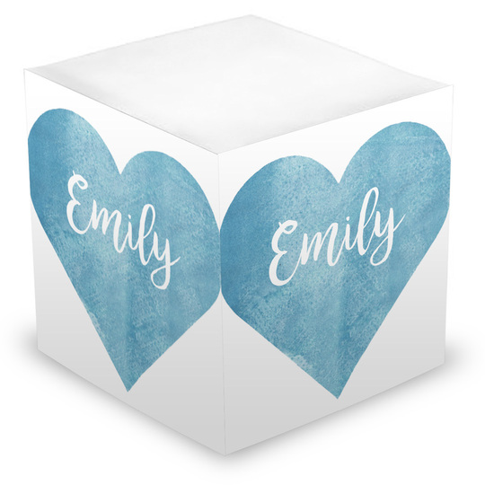 Blue Watercolor Heart Sticky Memo Cube